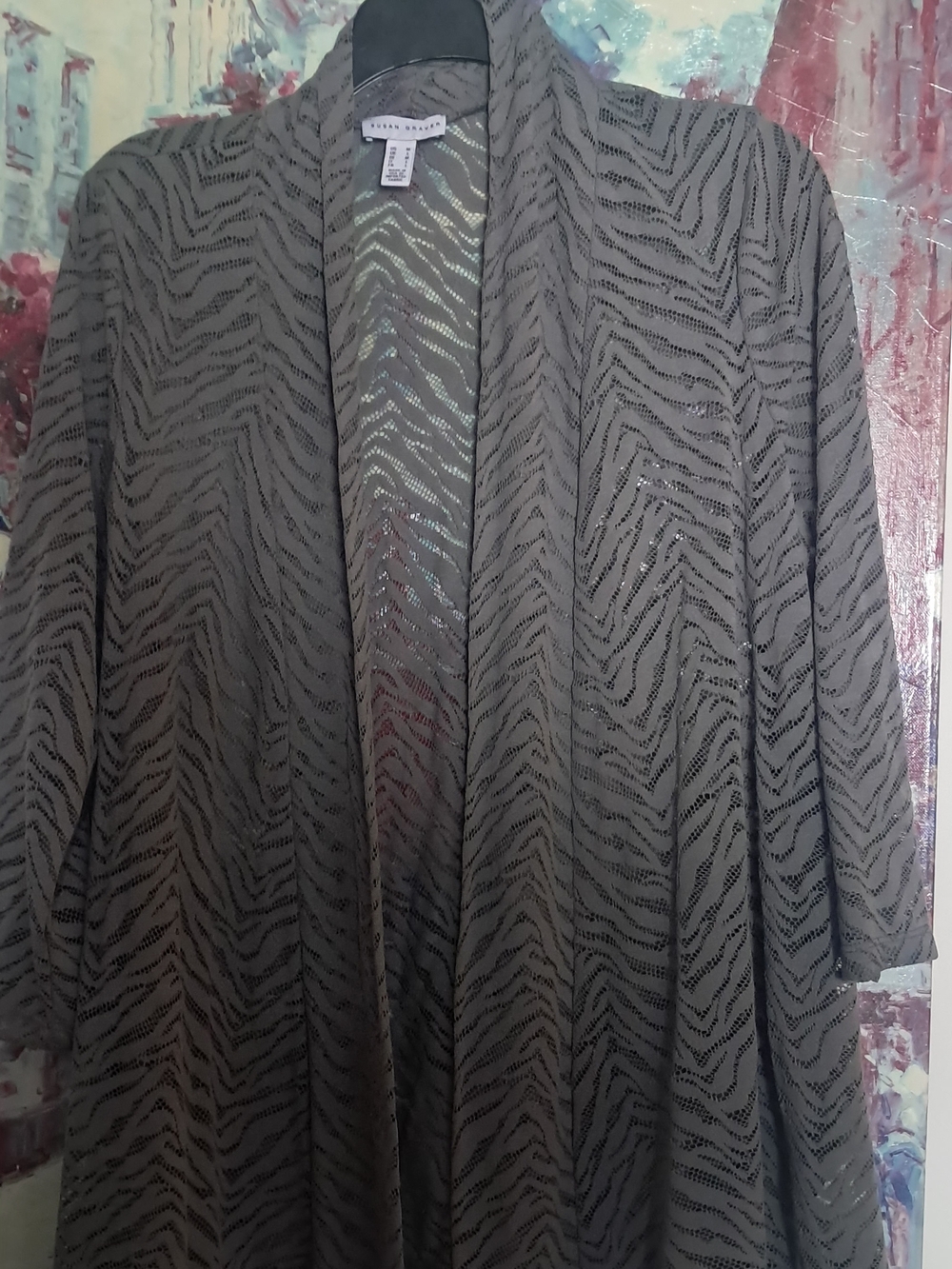 Susan Graver Olive Open-Front Zebra-Print Lightweight Cape